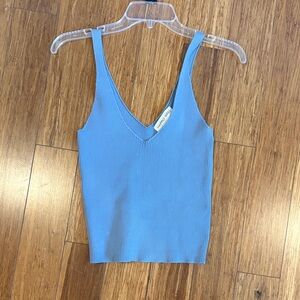 Blue Ribbed Knit Tank Top